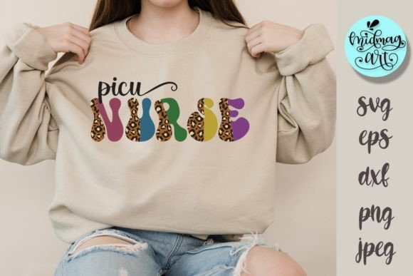 PICU Nurse SVG PNG Eps Dxf Jpeg Leopard: Graphics for T-Shirt Designs